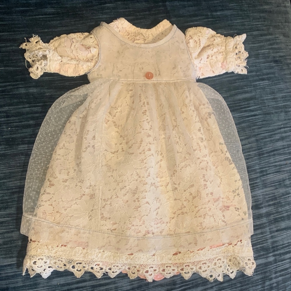 Antique Lace Doll Dress with Puff Sleeves